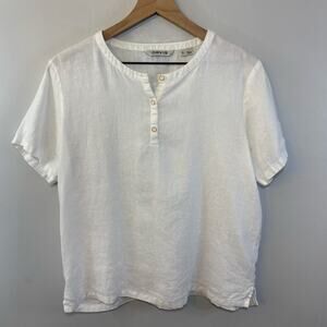Women's Orvis Lenin Short Sleeve Three Button White Top Size Small